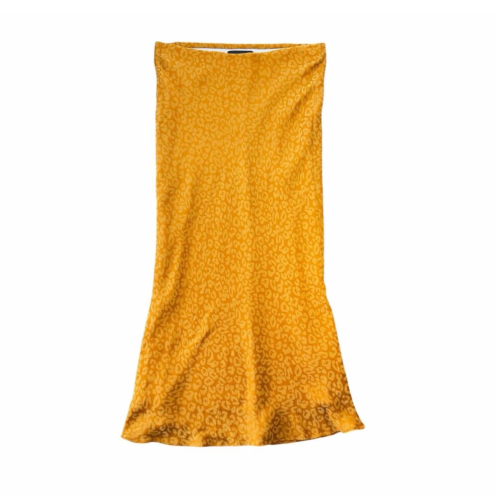 Banana Republic Mustard Yellow Satin Leopard Animal Print Slip Chic Maxi Skirt